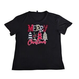 SHEIN Curve 2XL‎ Merry Christmas Graphic Top Black Holiday Short Sleeve Tee